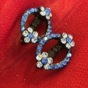Flower Blue Rhinestone Clip on Earringss